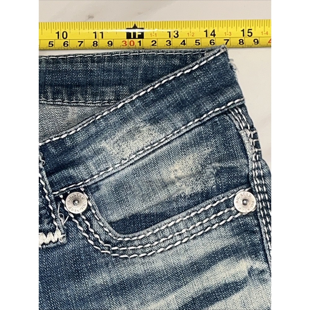 Big Star Liv Slim Bootcut Jeans Women's 27R Whiskered Vintage Denim Blue - Picture 13 of 16